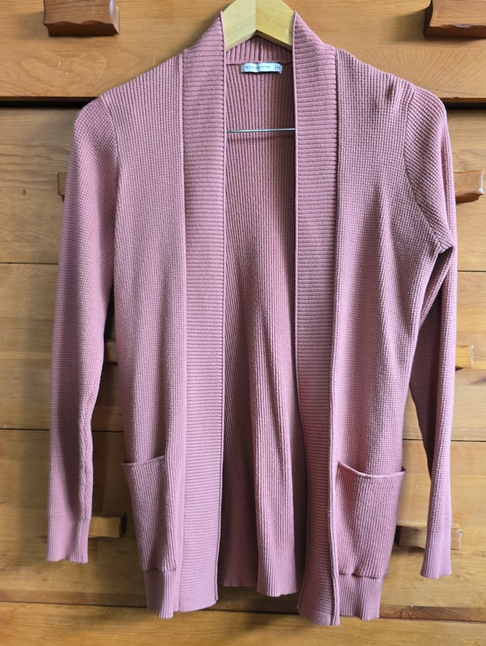 Staccato Open-Front Waffle-knit Cardigan in Dusty Rose, SMALL